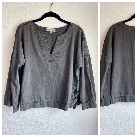 Madewell Women's Denim Side-Lace Top in Sloane Black Fadeout - Size XXS - Picture 13 of 13